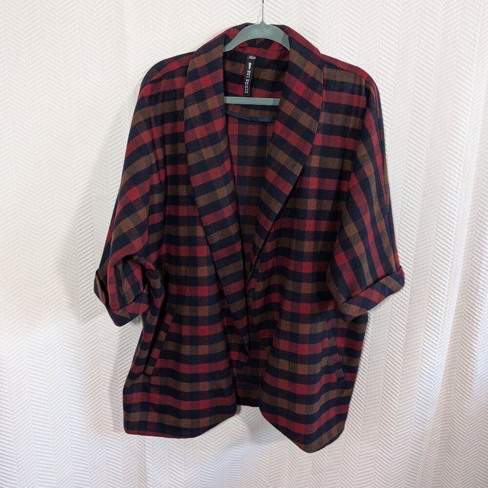 Design Lab Lord & Taylor Plaid Open Blazer Flannel Relaxed Pockets Large Fall - Picture 4 of 13